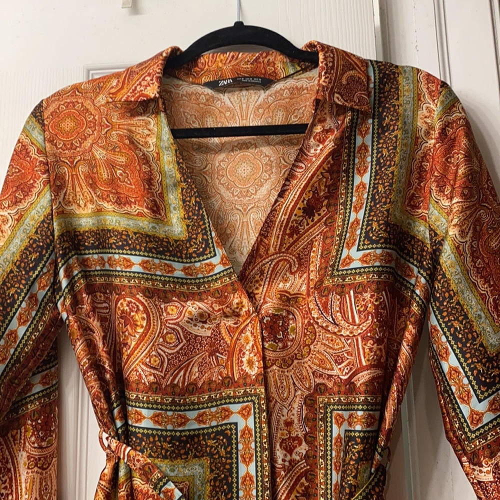 Zara Silk Pattern Belted Tunic - Picture 3 of 5